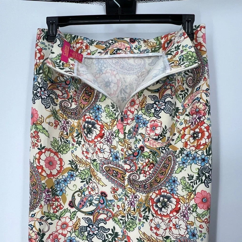 CATHERINE MALANDRINO FRENCH DESIGNER FLORAL‎ PENCIL SKIRT - Picture 4 of 6